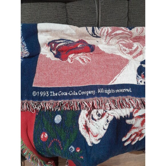 Vintage 1993 Coca Cola Santa With Toy Trains Drinking Coke  Tapestry Blanket - Picture 5 of 7